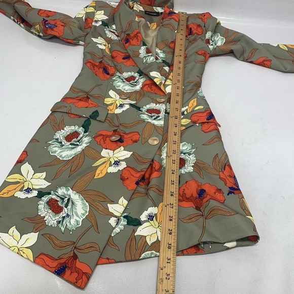 Pretty Little Thing Blazer Jacket 4 Floral Fitted Colorful Retro Mod Casual Work - Picture 10 of 10